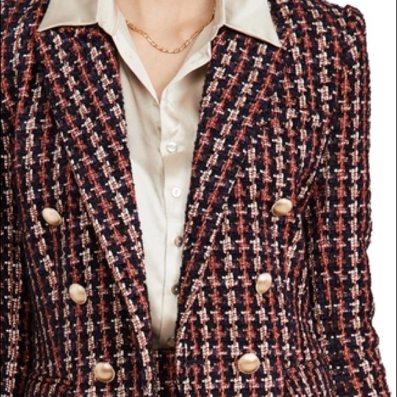 L'Agence Kenzie Double Breasted Metallic Tweed Blazer - Picture 8 of 8